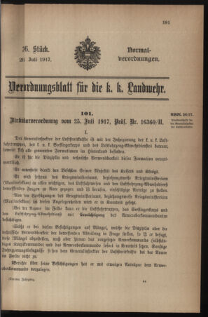 Verordnungsblatt für die k.k. Landwehr. Normalverordnungen 19170728 Seite: 1