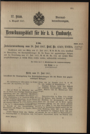 Verordnungsblatt für die k.k. Landwehr. Normalverordnungen 19170804 Seite: 1