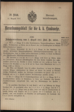 Verordnungsblatt für die k.k. Landwehr. Normalverordnungen 19170811 Seite: 1