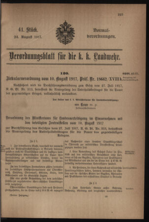 Verordnungsblatt für die k.k. Landwehr. Normalverordnungen 19170824 Seite: 1