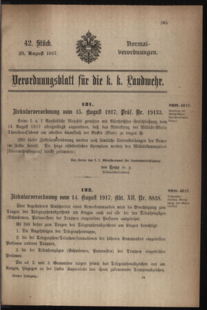 Verordnungsblatt für die k.k. Landwehr. Normalverordnungen 19170825 Seite: 1