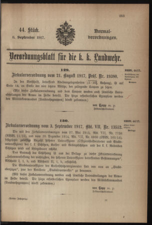 Verordnungsblatt für die k.k. Landwehr. Normalverordnungen 19170908 Seite: 1