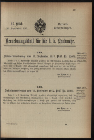 Verordnungsblatt für die k.k. Landwehr. Normalverordnungen 19170929 Seite: 1