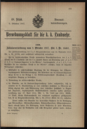 Verordnungsblatt für die k.k. Landwehr. Normalverordnungen 19171005 Seite: 1