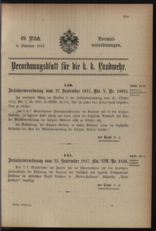 Verordnungsblatt für die k.k. Landwehr. Normalverordnungen 19171006 Seite: 1