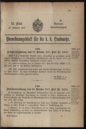 Verordnungsblatt für die k.k. Landwehr. Normalverordnungen 19171027 Seite: 1