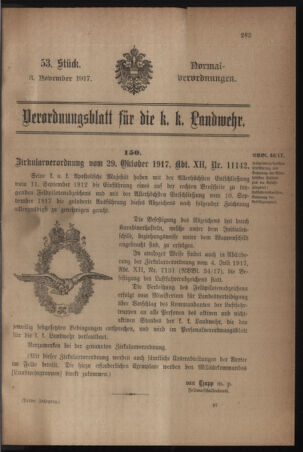 Verordnungsblatt für die k.k. Landwehr. Normalverordnungen 19171103 Seite: 1