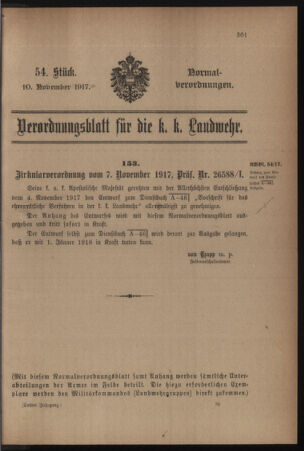 Verordnungsblatt für die k.k. Landwehr. Normalverordnungen 19171110 Seite: 1