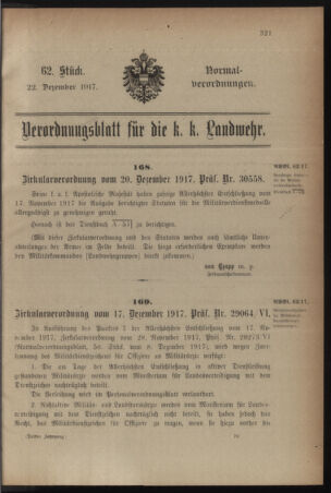 Verordnungsblatt für die k.k. Landwehr. Normalverordnungen 19171222 Seite: 1