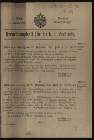 Verordnungsblatt für die k.k. Landwehr. Normalverordnungen 19180105 Seite: 1