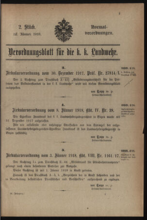 Verordnungsblatt für die k.k. Landwehr. Normalverordnungen 19180112 Seite: 1