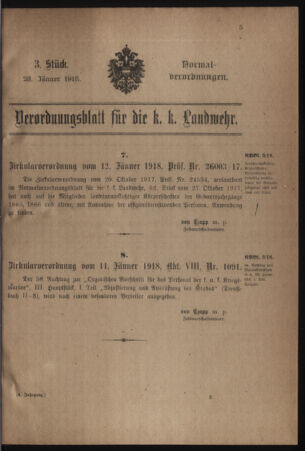 Verordnungsblatt für die k.k. Landwehr. Normalverordnungen 19180123 Seite: 1