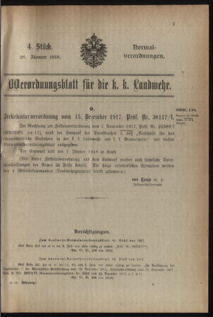 Verordnungsblatt für die k.k. Landwehr. Normalverordnungen 19180126 Seite: 1