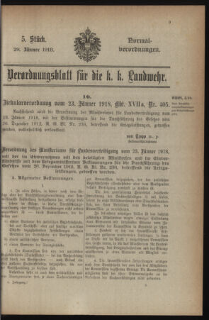 Verordnungsblatt für die k.k. Landwehr. Normalverordnungen 19180129 Seite: 1