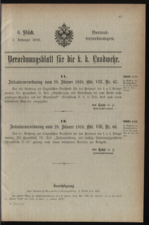 Verordnungsblatt für die k.k. Landwehr. Normalverordnungen 19180201 Seite: 1