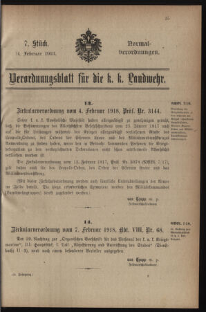 Verordnungsblatt für die k.k. Landwehr. Normalverordnungen 19180209 Seite: 1