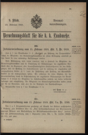 Verordnungsblatt für die k.k. Landwehr. Normalverordnungen 19180223 Seite: 1