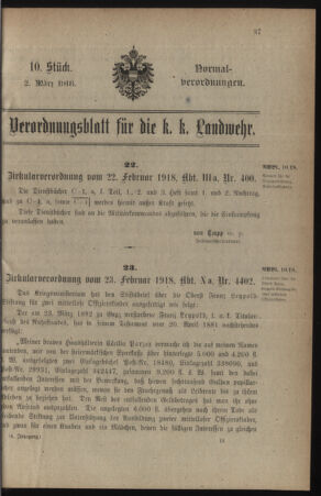 Verordnungsblatt für die k.k. Landwehr. Normalverordnungen