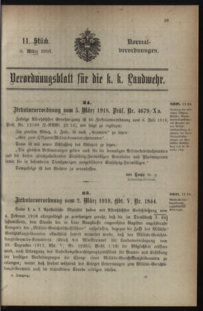 Verordnungsblatt für die k.k. Landwehr. Normalverordnungen 19180309 Seite: 1