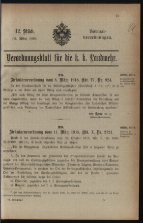 Verordnungsblatt für die k.k. Landwehr. Normalverordnungen 19180316 Seite: 1