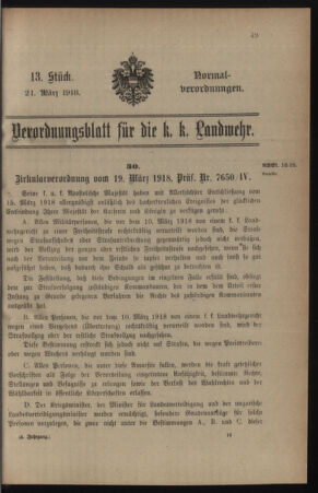 Verordnungsblatt für die k.k. Landwehr. Normalverordnungen 19180321 Seite: 1