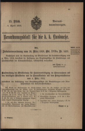 Verordnungsblatt für die k.k. Landwehr. Normalverordnungen 19180406 Seite: 1