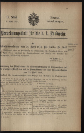 Verordnungsblatt für die k.k. Landwehr. Normalverordnungen 19180504 Seite: 1