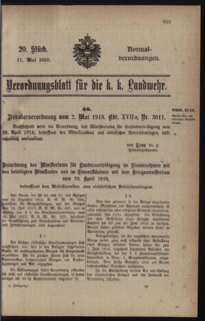 Verordnungsblatt für die k.k. Landwehr. Normalverordnungen 19180511 Seite: 1