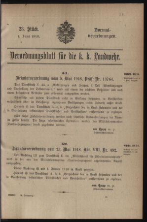 Verordnungsblatt für die k.k. Landwehr. Normalverordnungen 19180601 Seite: 1