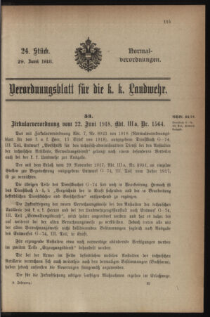 Verordnungsblatt für die k.k. Landwehr. Normalverordnungen 19180629 Seite: 1