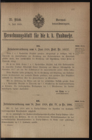 Verordnungsblatt für die k.k. Landwehr. Normalverordnungen 19180706 Seite: 1