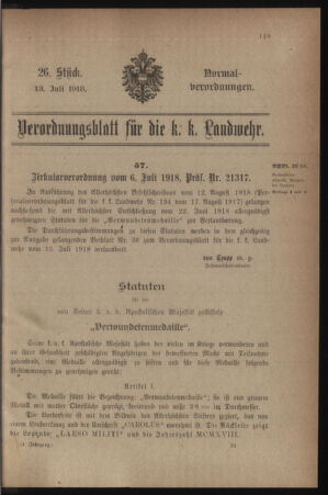 Verordnungsblatt für die k.k. Landwehr. Normalverordnungen 19180713 Seite: 1