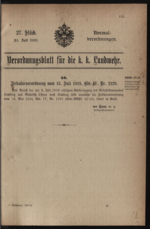 Verordnungsblatt für die k.k. Landwehr. Normalverordnungen 19180720 Seite: 1