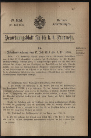 Verordnungsblatt für die k.k. Landwehr. Normalverordnungen 19180727 Seite: 1