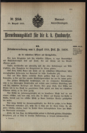 Verordnungsblatt für die k.k. Landwehr. Normalverordnungen 19180810 Seite: 1