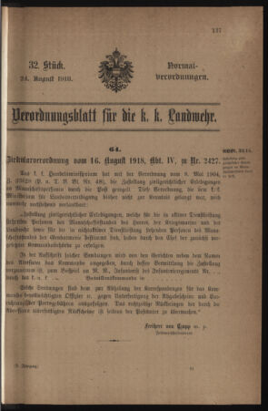 Verordnungsblatt für die k.k. Landwehr. Normalverordnungen 19180824 Seite: 1