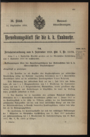 Verordnungsblatt für die k.k. Landwehr. Normalverordnungen 19180914 Seite: 1