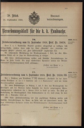 Verordnungsblatt für die k.k. Landwehr. Normalverordnungen 19180921 Seite: 1