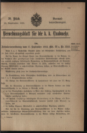 Verordnungsblatt für die k.k. Landwehr. Normalverordnungen 19180928 Seite: 1