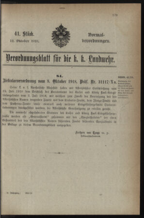 Verordnungsblatt für die k.k. Landwehr. Normalverordnungen 19181012 Seite: 1