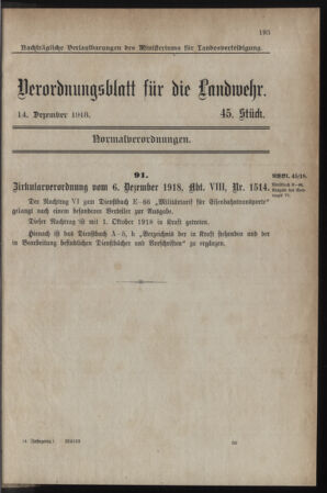 Verordnungsblatt für die k.k. Landwehr. Normalverordnungen