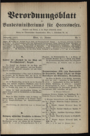 Verordnungsblatt für das deutschösterreichische Staatsamt für Heerwesen 19210115 Seite: 1