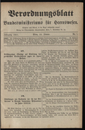 Verordnungsblatt für das deutschösterreichische Staatsamt für Heerwesen 19210122 Seite: 1