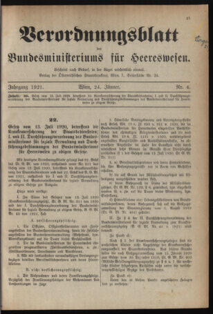 Verordnungsblatt für das deutschösterreichische Staatsamt für Heerwesen 19210124 Seite: 1