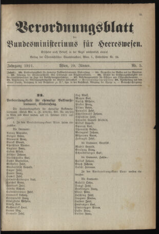 Verordnungsblatt für das deutschösterreichische Staatsamt für Heerwesen 19210129 Seite: 1