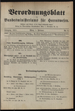 Verordnungsblatt für das deutschösterreichische Staatsamt für Heerwesen 19210205 Seite: 1