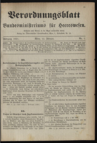 Verordnungsblatt für das deutschösterreichische Staatsamt für Heerwesen 19210212 Seite: 1