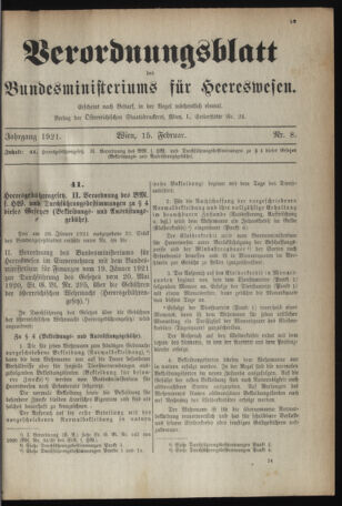 Verordnungsblatt für das deutschösterreichische Staatsamt für Heerwesen 19210215 Seite: 1