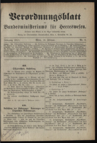 Verordnungsblatt für das deutschösterreichische Staatsamt für Heerwesen 19210219 Seite: 1