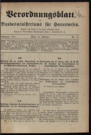 Verordnungsblatt für das deutschösterreichische Staatsamt für Heerwesen 19210226 Seite: 1